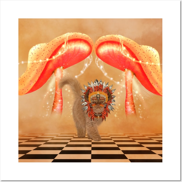 Funny cat with indian headdress Wall Art by Nicky2342